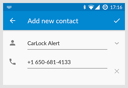 Add CarLock Alert Phone Number to Contacts on Android