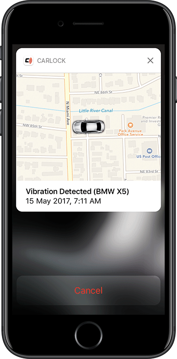 CarLock Vibration Detected Push Notification